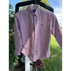 Polo Ralph Lauren Kids Red Blue Gingham Button Down Shirt Long Sleeve L 14-16